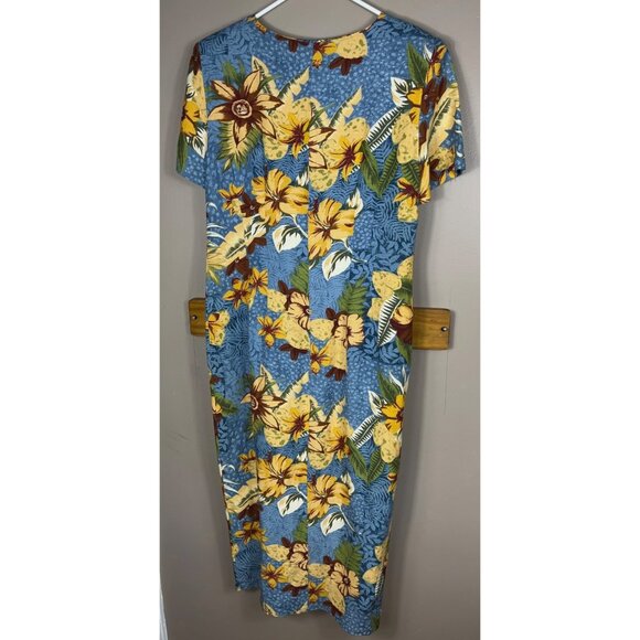Positive Influence Dress Linen Blue Floral Sheath Pencil Button Midi Vtg Women 6 - Picture 4 of 10